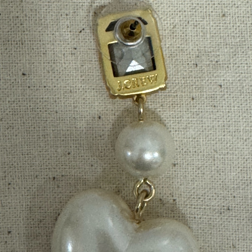 J. Crew Crystal-and-Pearl Heart Drop Earrings - Picture 10 of 13